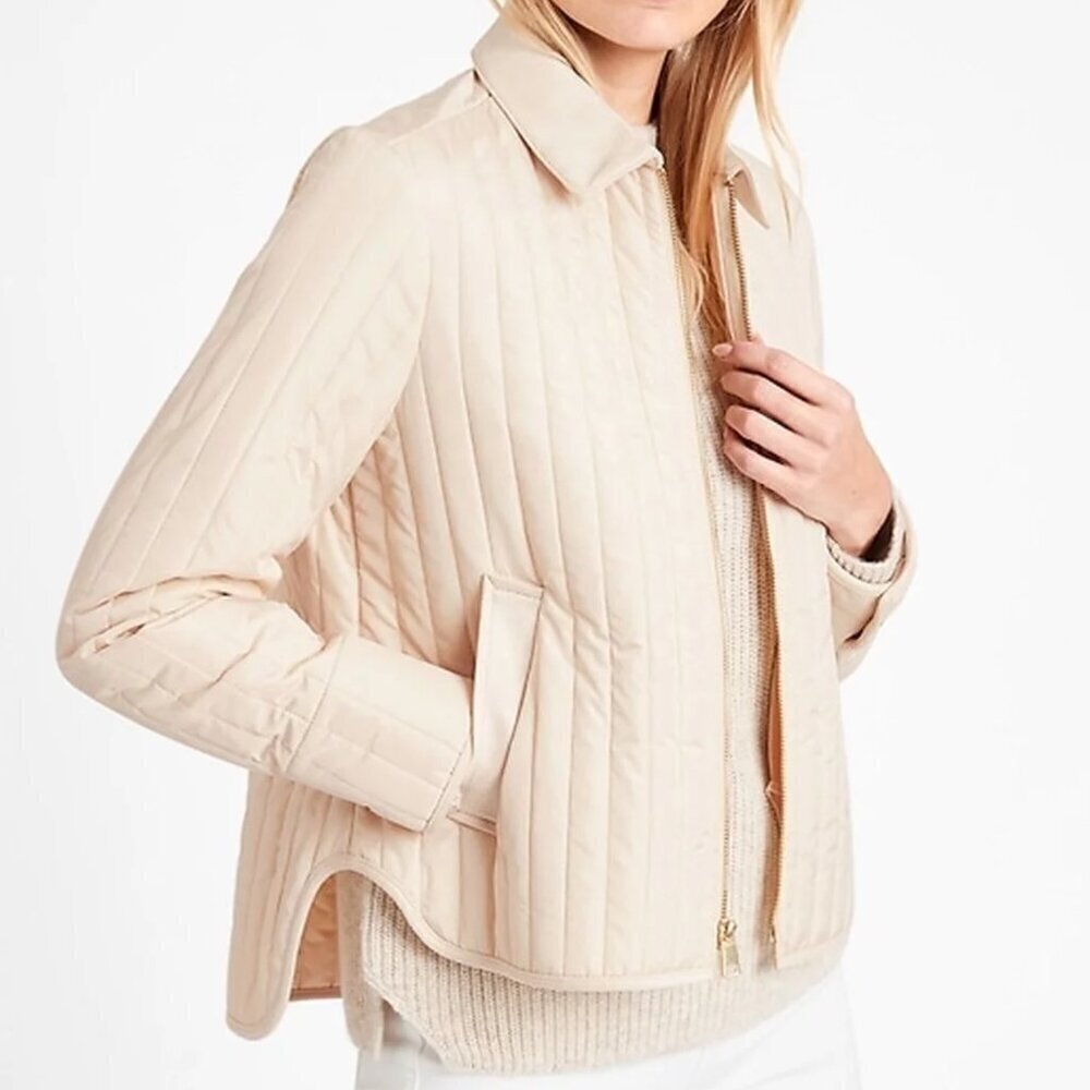 Banana Republic Water Resistant Quilted Barn Jacket Ivory XS